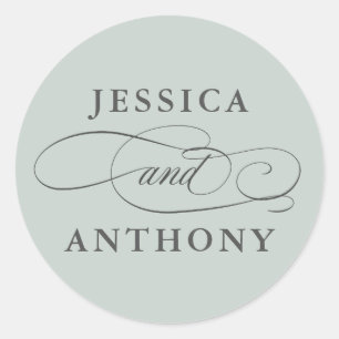 Sage Green Elegant Wedding with Couple's Names Classic Round Sticker