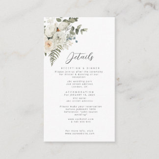 Sage Green–Elegant White Floral Botanical wedding Enclosure Card