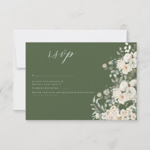 Sage Green–Elegant White Floral Botanical  wedding RSVP Card