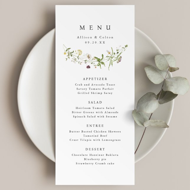 Sage Green Elegant Wildflower Rustic Boho Wedding Menu (Elegant Wildflower Rustic Boho Wedding Menu)
