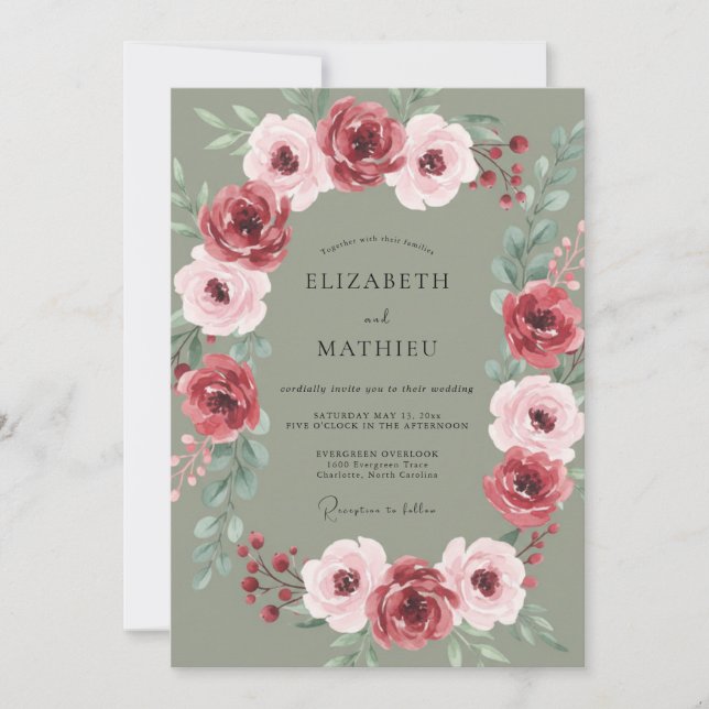Sage Green Elegant Winter Wedding Invitation (Front)