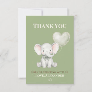 Sage Green Elephant First Birthday Thank You Card