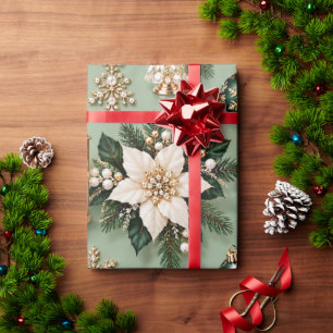 Sage Green Emerald Christmas Ribbons Wrapping Paper