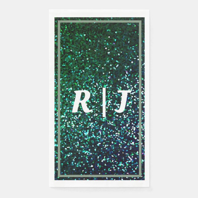 Sage Green Emerald Glitter Monogram Name Wedding Napkin (Front)