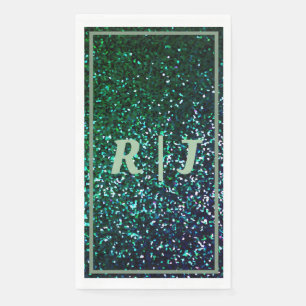 Sage Green Emerald Glitter Monogrammed Wedding Napkin
