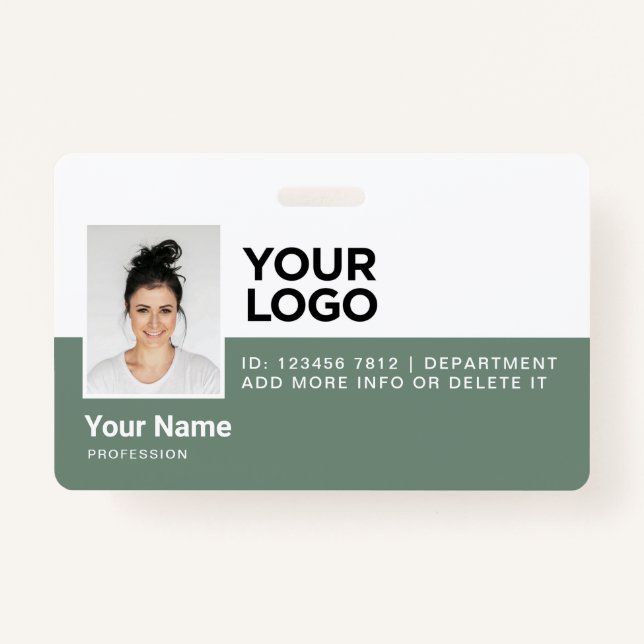 Sage Green Employee Modern Photo ID Security ID Badge (Front)