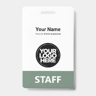 Sage Green Employee Name Business Logo Qr Code ID Badge