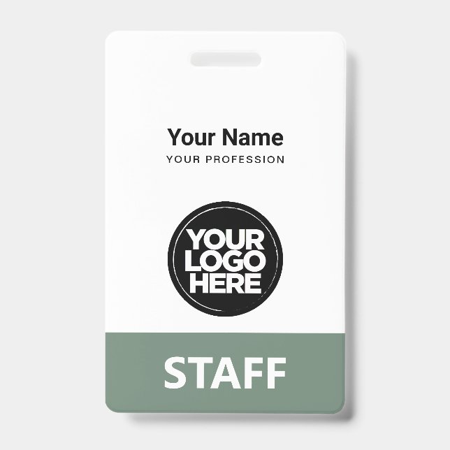 Sage Green Employee Name Business Logo Qr Code ID Badge (Front)