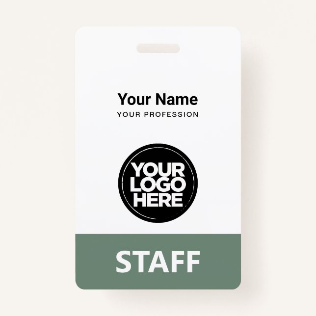 Sage Green Employee Name Business Logo Qr Code ID Badge (Front)