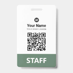 Sage Green Employee Qr Code, Bar Code, Logo, Name ID Badge