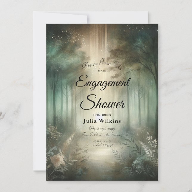 Sage Green Enchanted Forest Radiance Shower Invitation (Front)