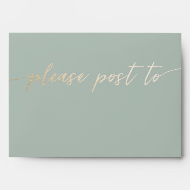 Sage Green envelope with gold post to detail (Front)
