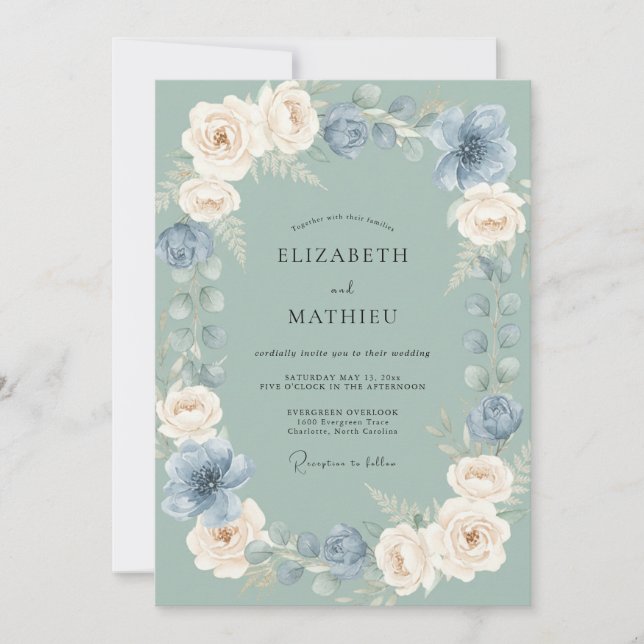 Sage Green Ethereal Anemone Wedding Invitation (Front)
