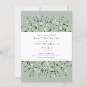 Sage Green Eucalyptus All In One Wedding Invitation