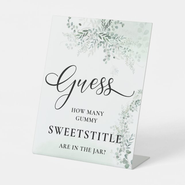 Sage Green Eucalyptus Baby Shower Guess How Many Pedestal Sign (Front)
