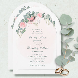 Sage Green Eucalyptus Blush Pink Floral Arched Invitation