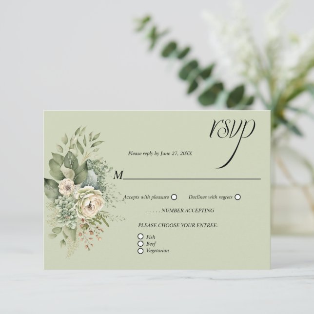 Sage Green Eucalyptus Botanical Floral RSVP | Card (Standing Front)