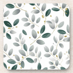 Sage green eucalyptus botanical leaf pattern coaster