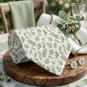 Sage Green Eucalyptus Botanical Watercolor Tie