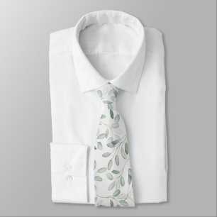 Sage Green Eucalyptus Branch Watercolor Wedding Tie