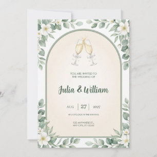 Sage Green Eucalyptus Champagne Wedding Invitation