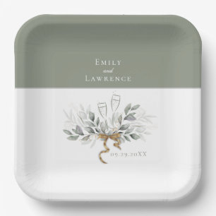 Sage Green Eucalyptus Champagne Wedding Plates