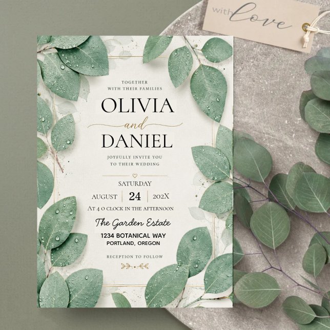 Sage Green Eucalyptus Dewdrop Botanical Leaves Acrylic Invitations (Creator Uploaded)