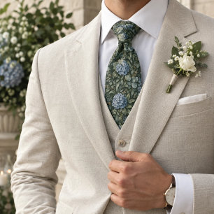 Sage Green Eucalyptus Dusty Blue Hydrangea Tie