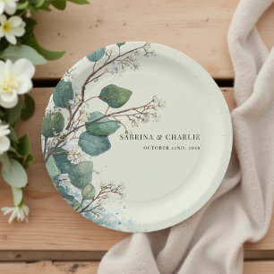 Sage Green Eucalyptus Elegant Boho Paper Plate