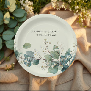 Sage Green Eucalyptus Elegant Boho Paper Plate