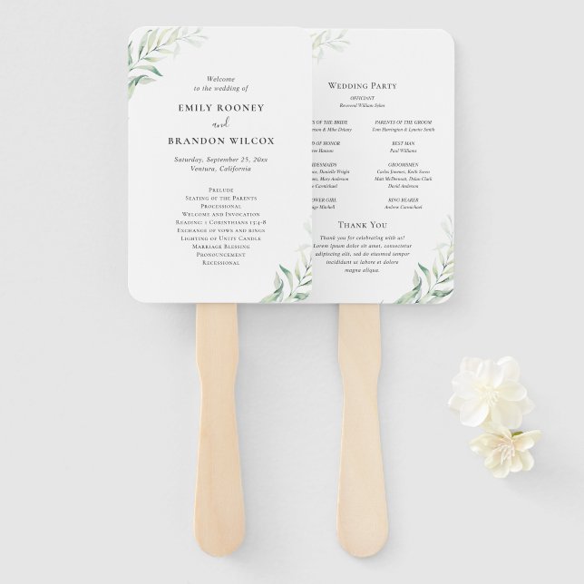Sage Green Eucalyptus Elegant Wedding Program Hand Fan (Front and Back)