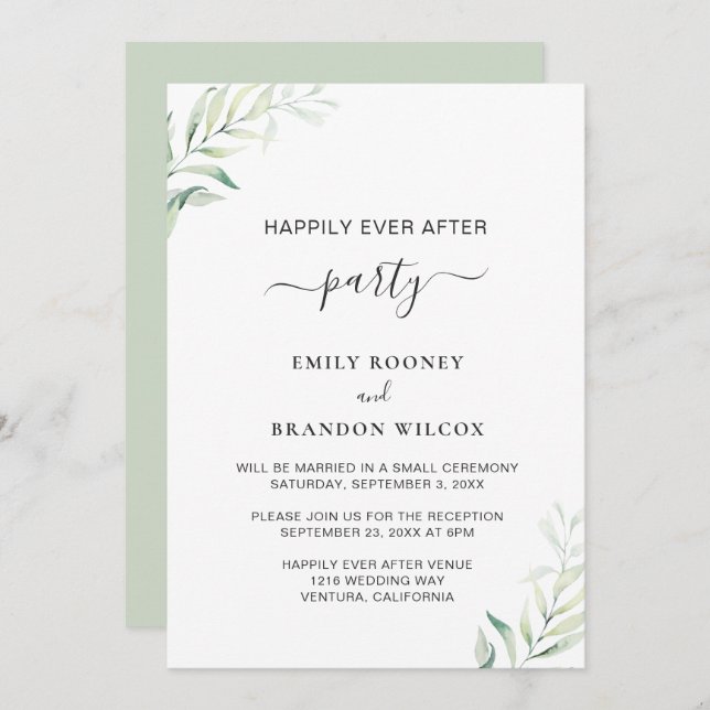 Sage Green Eucalyptus Elegant Wedding Reception Invitation (Front/Back)