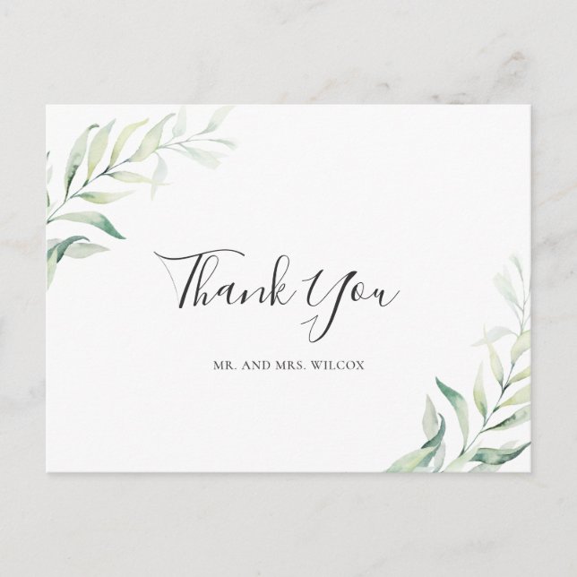 Sage Green Eucalyptus Elegant Wedding Thank You Postcard (Front)