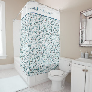 Sage green eucalyptus floral pattern shower curtain