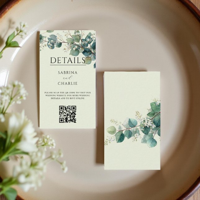 Sage Green Eucalyptus Floral QR Code Wedding  Enclosure Card (Creator Uploaded)
