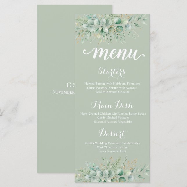 Sage Green Eucalyptus Foliage Wedding Menu Card (Front/Back)