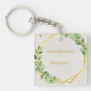 Sage Green Eucalyptus Gold Baby Shower Paper Plate Key Ring