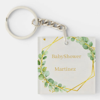 Sage Green Eucalyptus Gold Baby Shower Paper Plate Key Ring