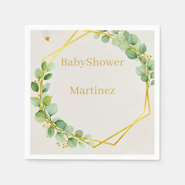 Sage Green Eucalyptus Gold Foliage Baby Shower Nap Napkin (Front)