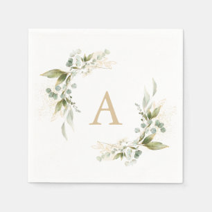 Sage Green Eucalyptus Gold Monogram Wedding Napkin
