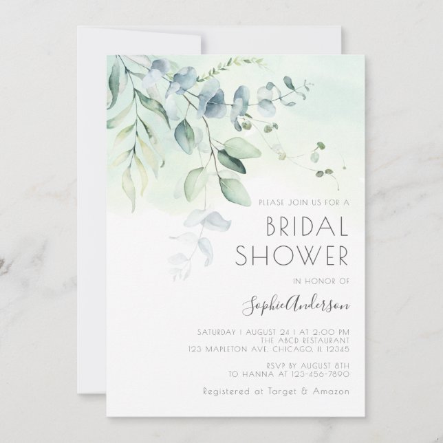 Sage Green Eucalyptus Greenery Bridal Shower Invitation (Front)