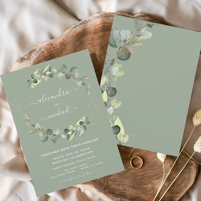Sage Green Eucalyptus Greenery Elegant Wedding Invitation (Creator Uploaded)