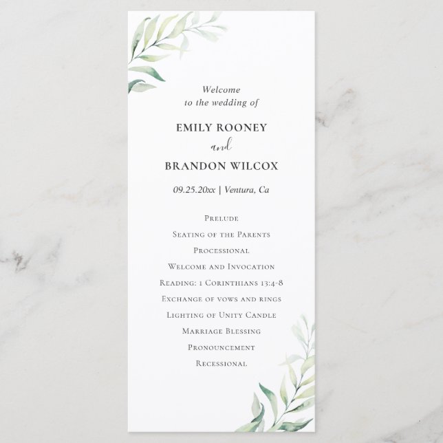 Sage Green Eucalyptus Greenery Elegant Wedding Programme (Front)