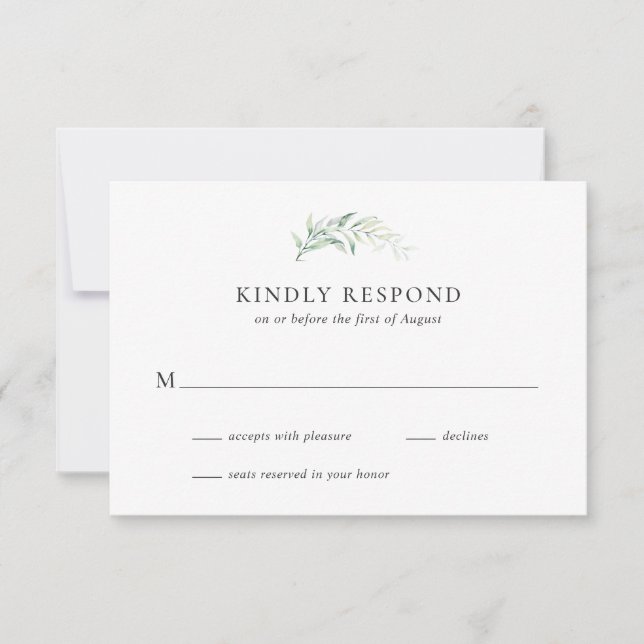 Sage Green Eucalyptus Greenery Elegant Wedding RSVP Card (Front)