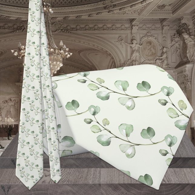 Sage Green Eucalyptus Greenery Elegant Wedding Tie (Creator Uploaded)