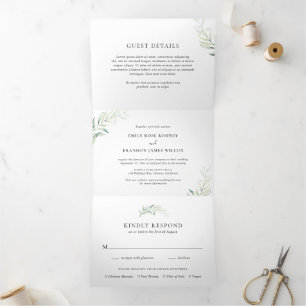 Sage Green Eucalyptus Greenery Elegant Wedding Tri-Fold Invitation
