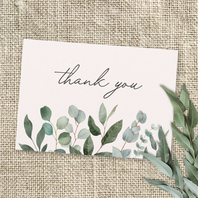 Sage Green Eucalyptus Greenery Leaves Thank you Card (In situ)