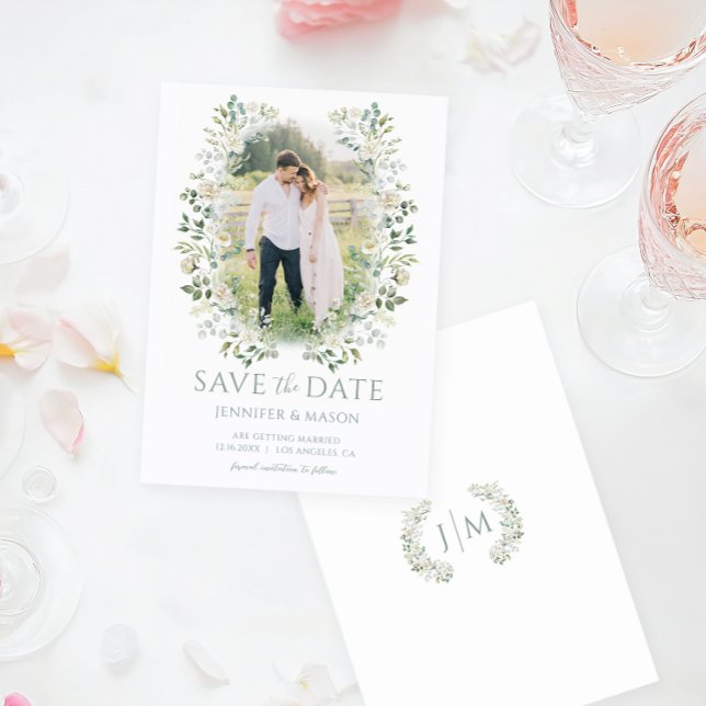 Sage Green Eucalyptus Greenery Save The Date Photo Invitation (Creator Uploaded)