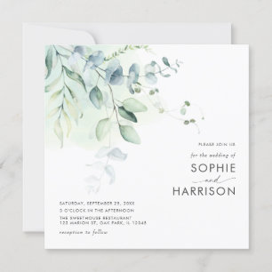 Sage Green Eucalyptus Greenery Square Wedding Invitation