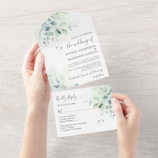 Sage Green Eucalyptus Greenery Wedding All In One  All In One Invitation (Tearaway)